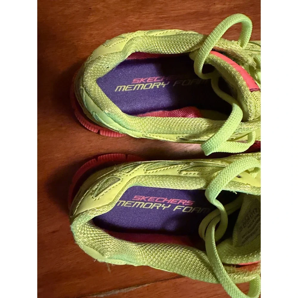 Skechers Flex Sole Memory Foam Neon Yellow Purple Pink Sneakers 11726 Women 6.5